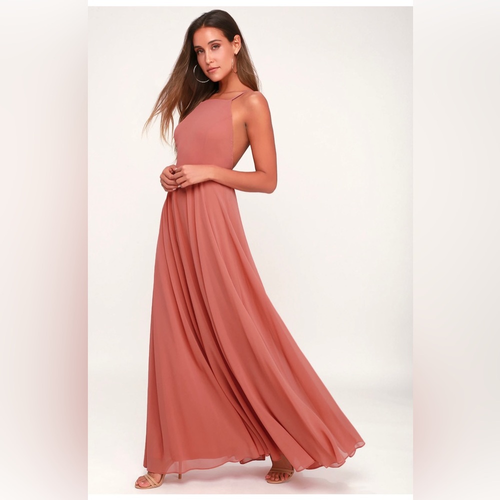 Lulu’s XS Mythical Kind of Love Rusty Rose Maxi Dress